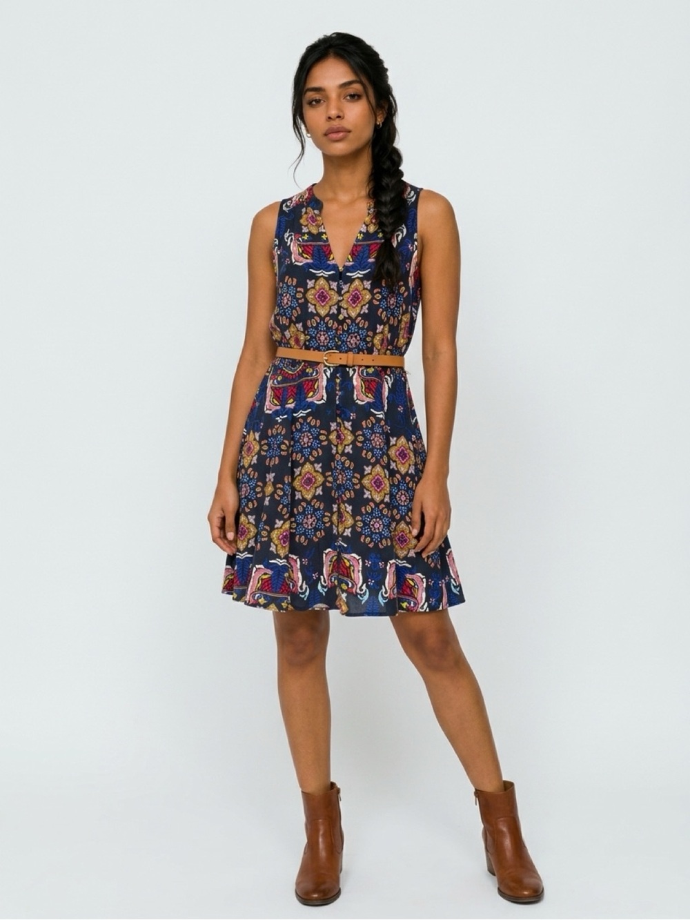 Philosophy Republic Clothing S A-Line Floral V-Neck Rayon Dress Black Button